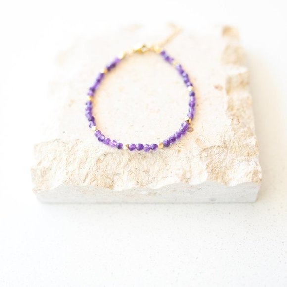 3 beaded bracelets! Bundle dainty beaded stacking bracelets amethyst rhodolite - Picture 9 of 11